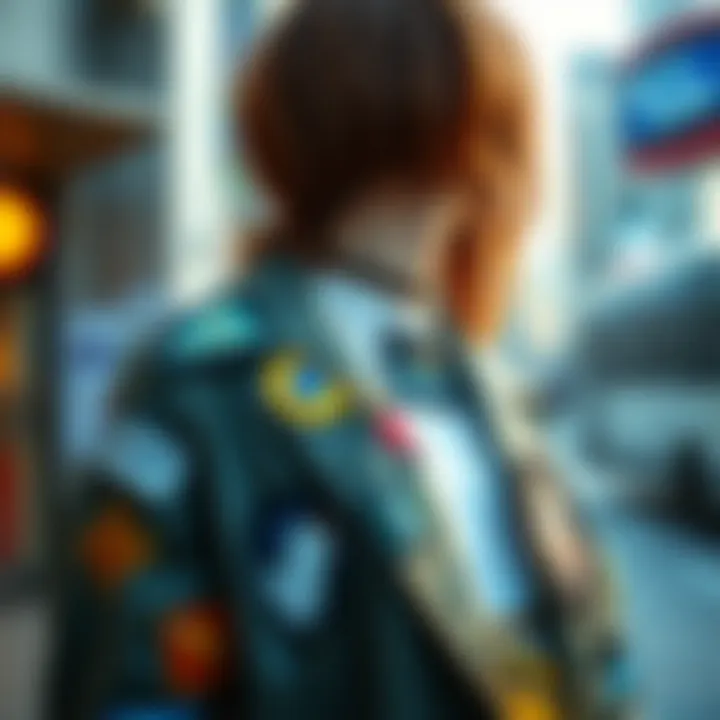 Fashionable outfit embellished with unique vinyl patches