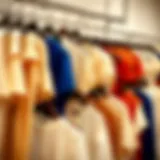 Diverse Selection of Plain Blouses A variety of plain blouses displayed on hangers in a stylish boutique.