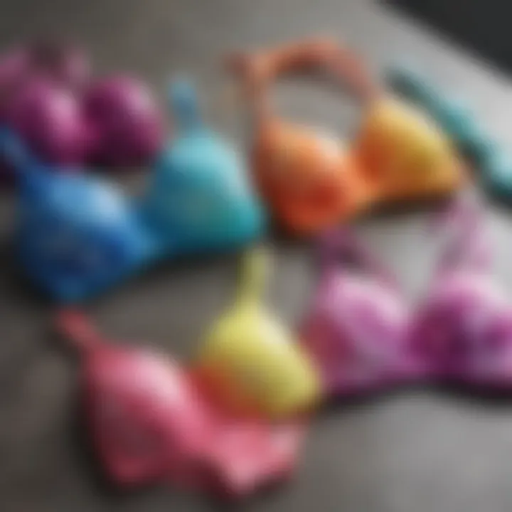 Group of tie dye push up bikinis displayed in various colors