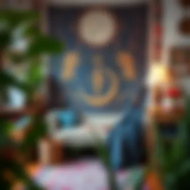 Cozy Reading Nook with Tapestry A cozy reading nook featuring a tapestry that enhances the room's ambiance.