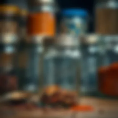 A close-up view of a versatile travel size jar being used for storing spices.