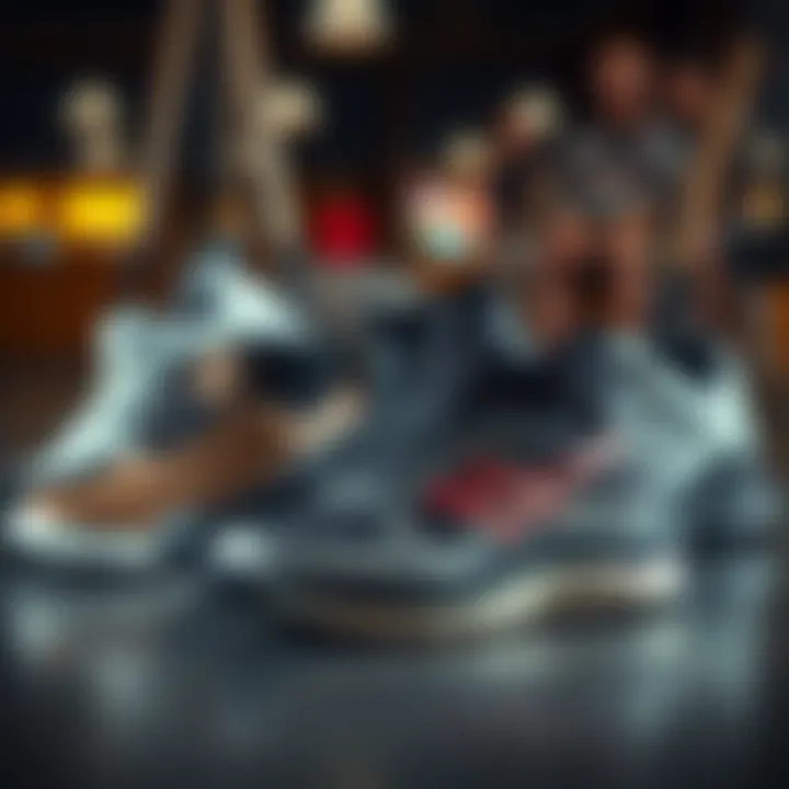 Different styles of motion control walking shoes arranged aesthetically