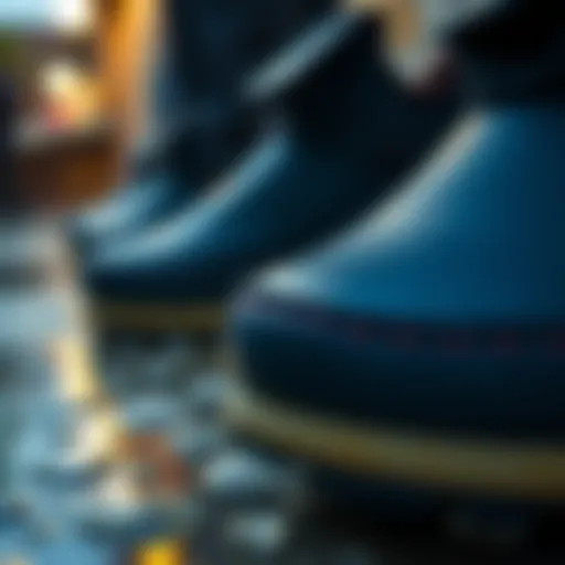 Waterproof Materials in Rainy Slip-On Shoes Close-up view of waterproof materials used in rainy slip-on shoes