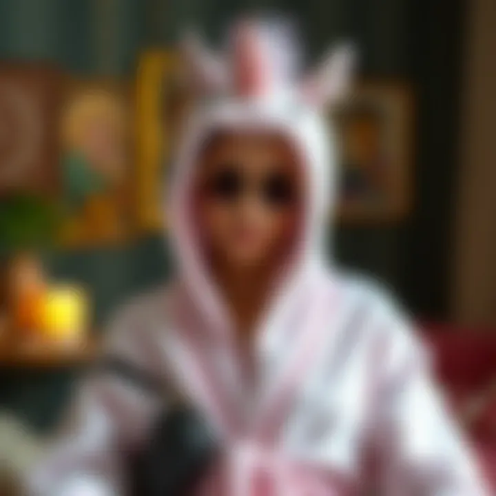 Trendy unicorn bathrobe styled with accessories