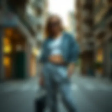 Fashionable model showcasing outfit versatility in urban setting