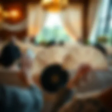 Hand-Held Fans in a Wedding Setting A wedding setting with fans arranged elegantly