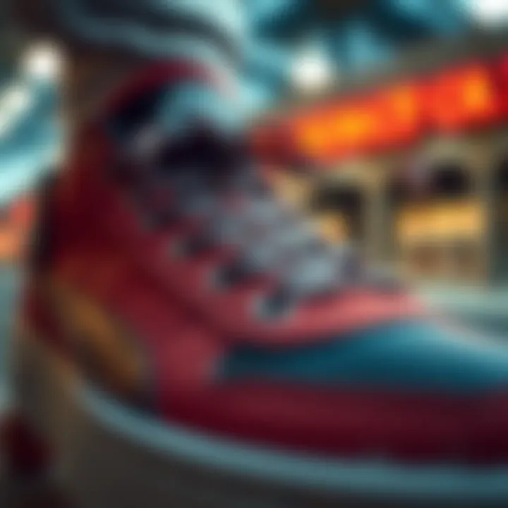 Close-up of skate shoe design elements