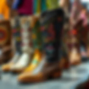 Fashionable Designs of Western Boots A stylish display of various western boot designs reflecting contemporary fashion trends.