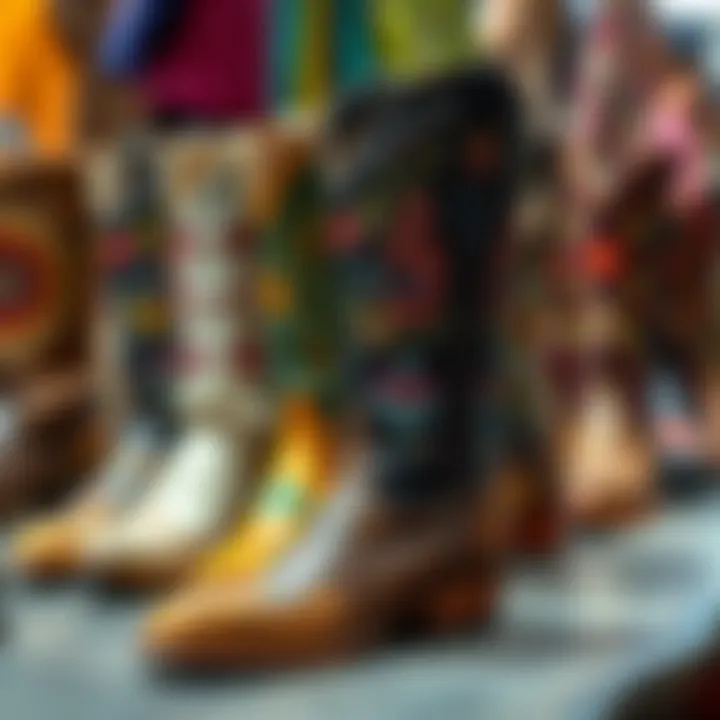 Fashionable Designs of Western Boots A stylish display of various western boot designs reflecting contemporary fashion trends.