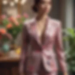 Elegant floral suit jacket on a mannequin in a boutique setting